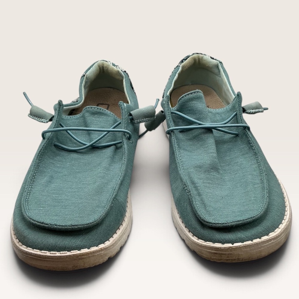 Hey Dude Wendy Stretch Fleece Teal Canvas Slip On Loafers Shoes Womens 9 - Picture 4 of 9